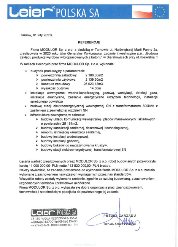 Referencje: 2021 LEIER Sierakowice